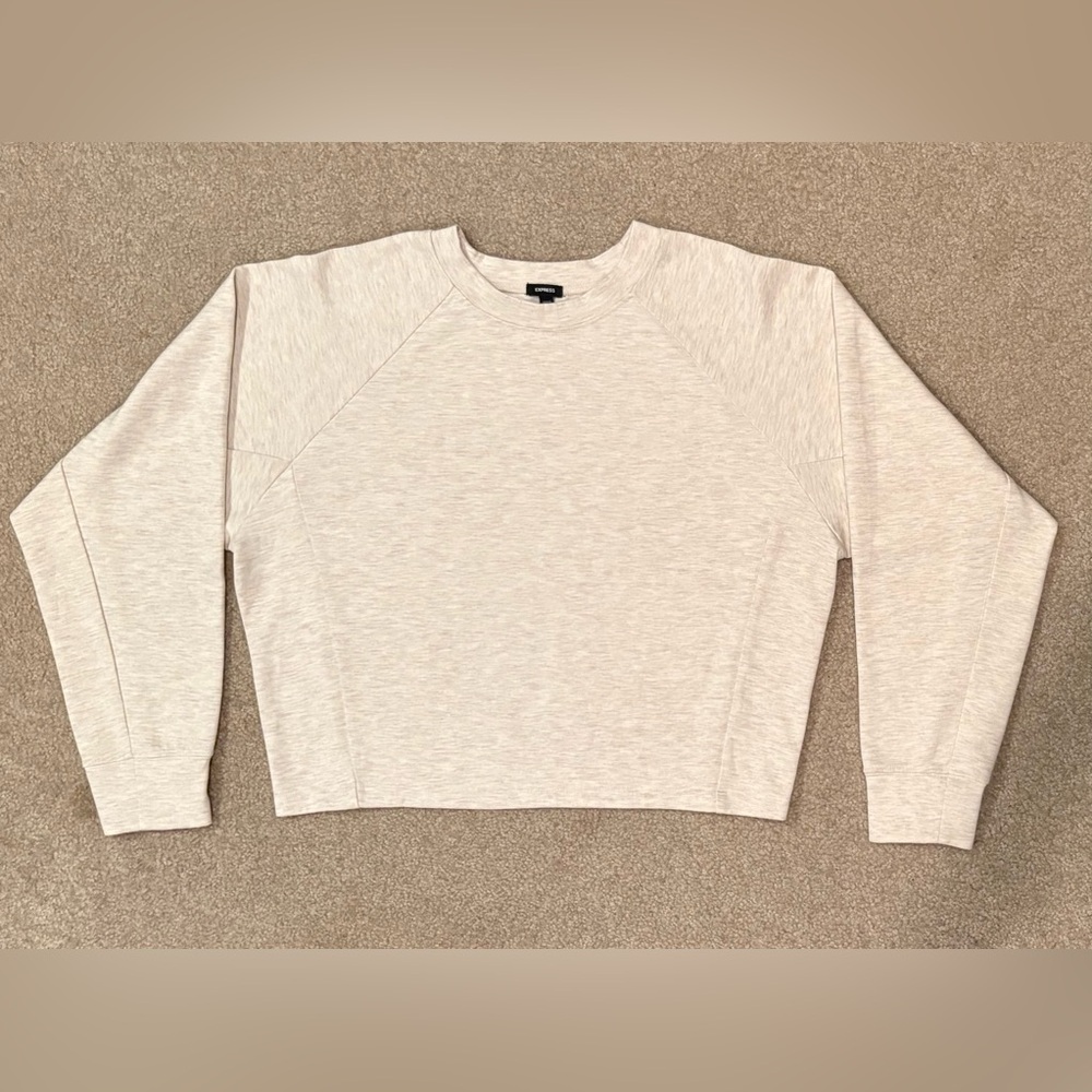 NWOT, Express Cropped Pullover Sweatshirt, Heather Cream, Size XS